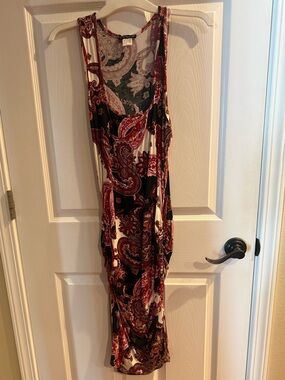 VENUS Burgundy, Black & Cream Paisley Sleeveless Maxi Dress NWOT